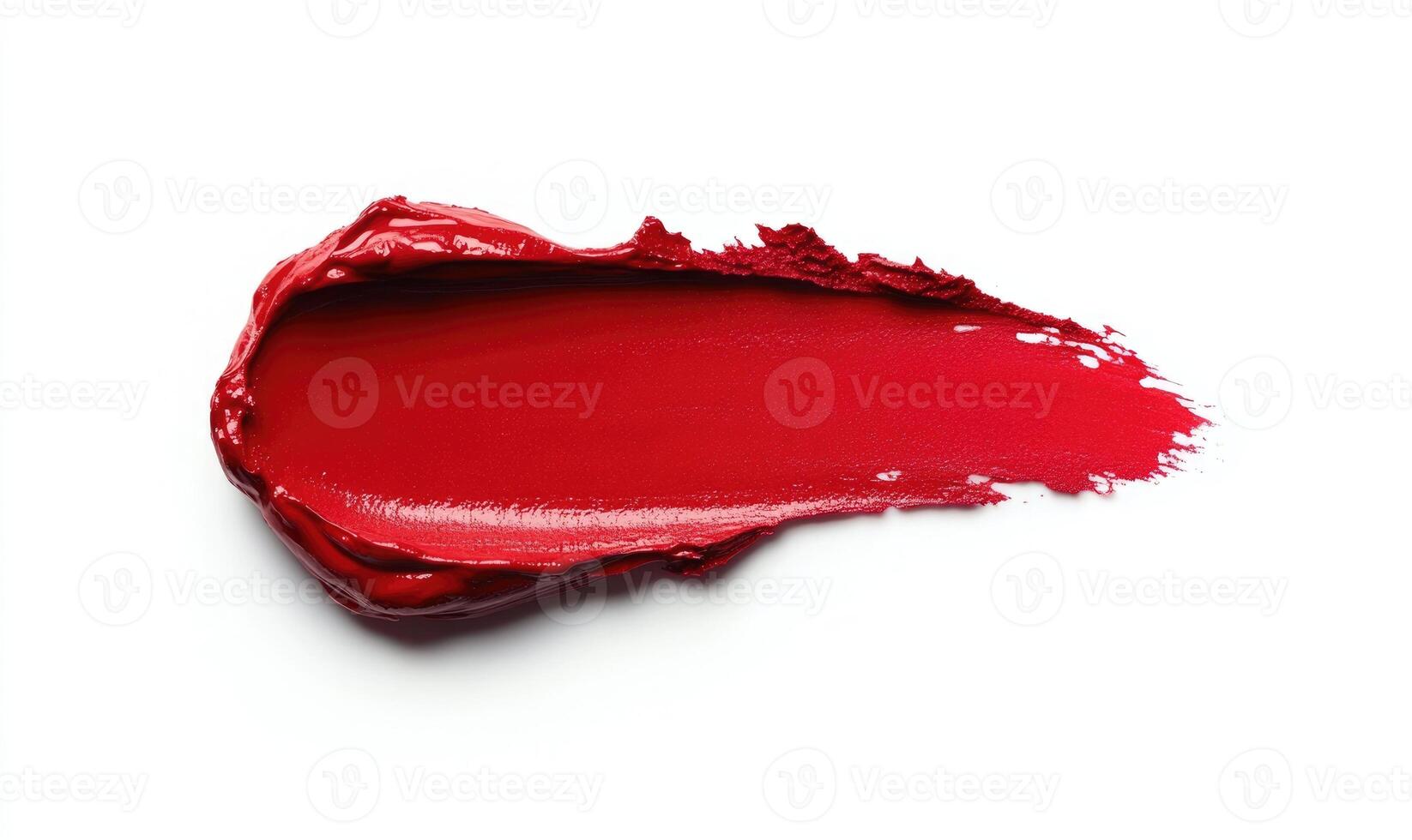 A red lipstick smear is shown on a white background photo