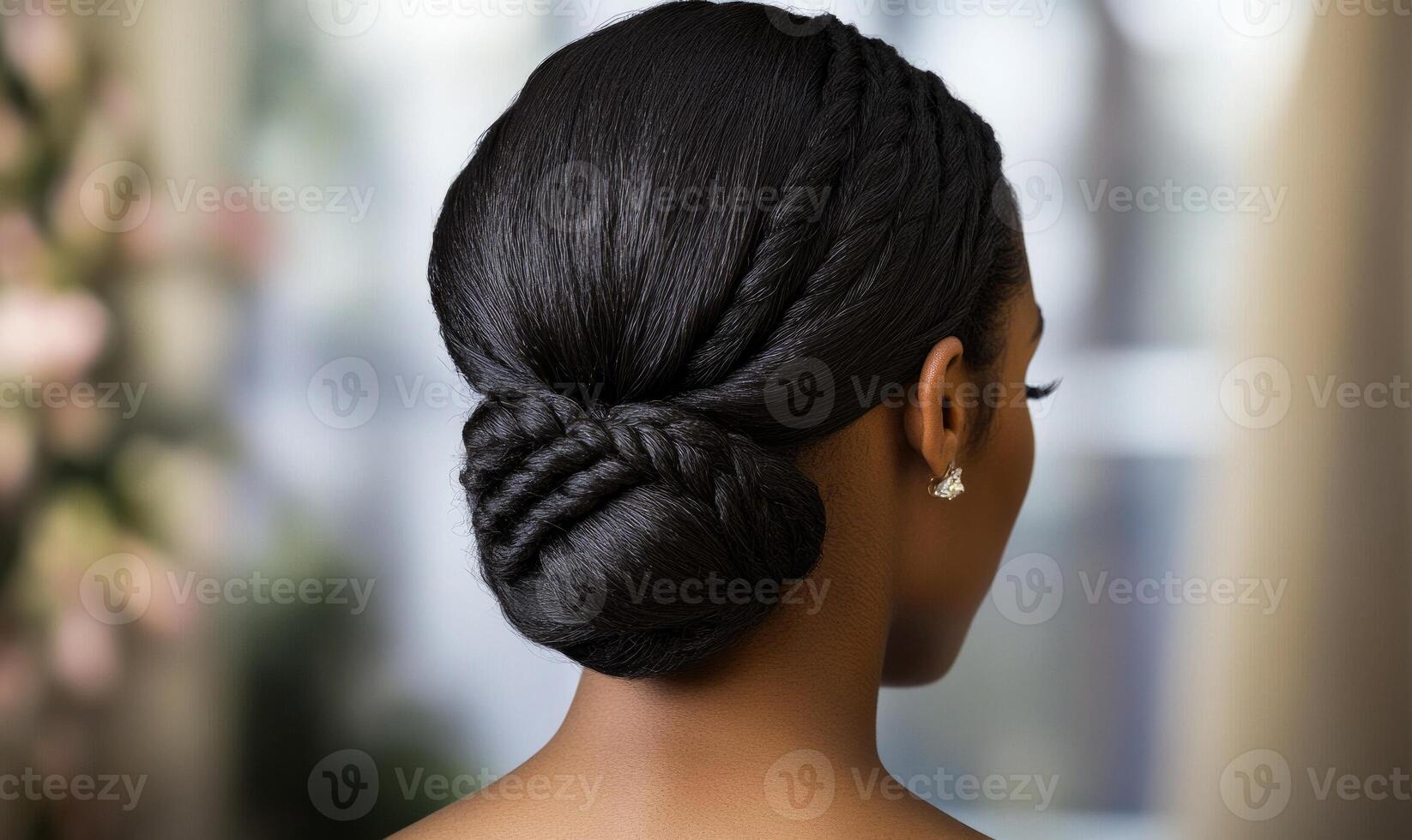 A woman with a braided hairstyle and earrings photo