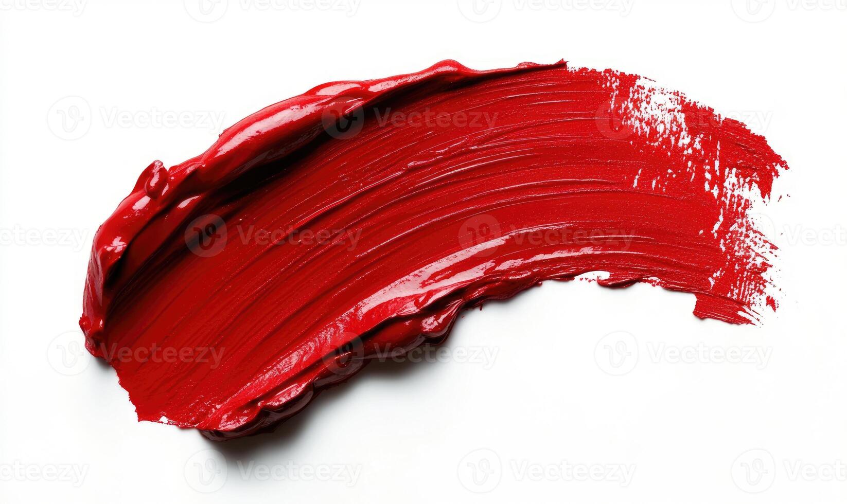 A red lip stain is shown on a white background photo