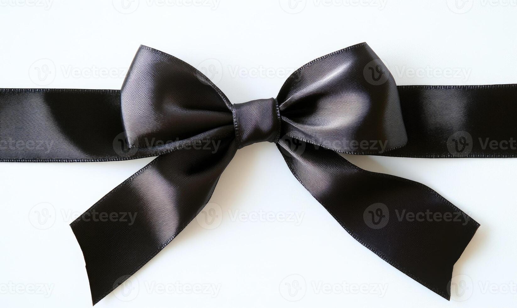 A black ribbon with a bow is shown on a white background photo