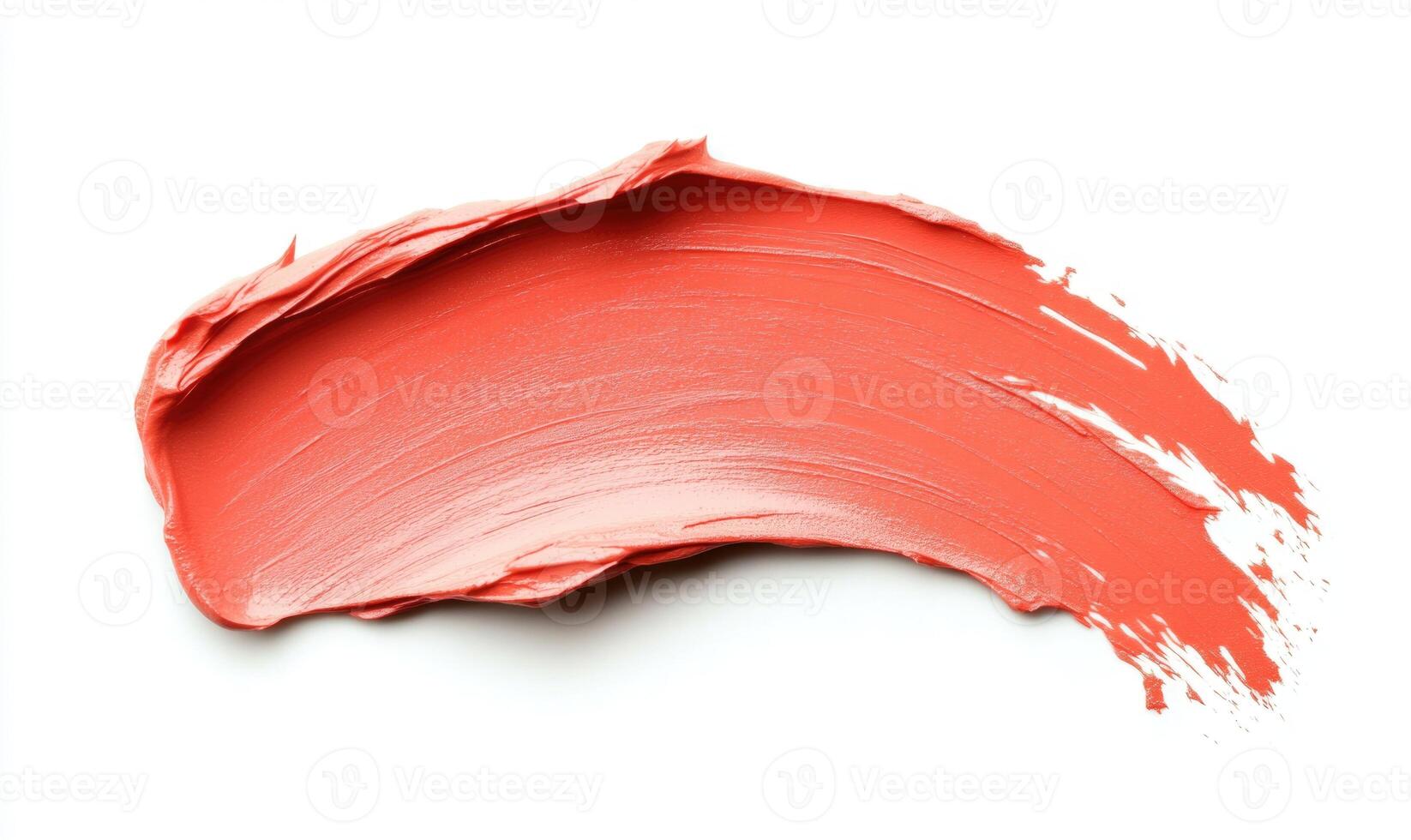 A red lip stain is shown on a white background photo