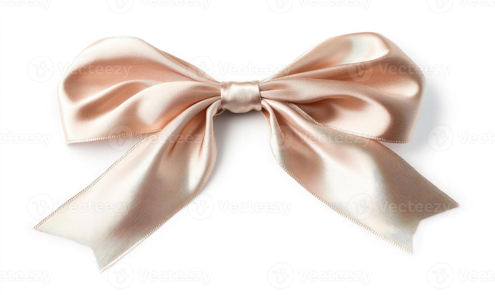 A gold ribbon bow is shown on a white background photo