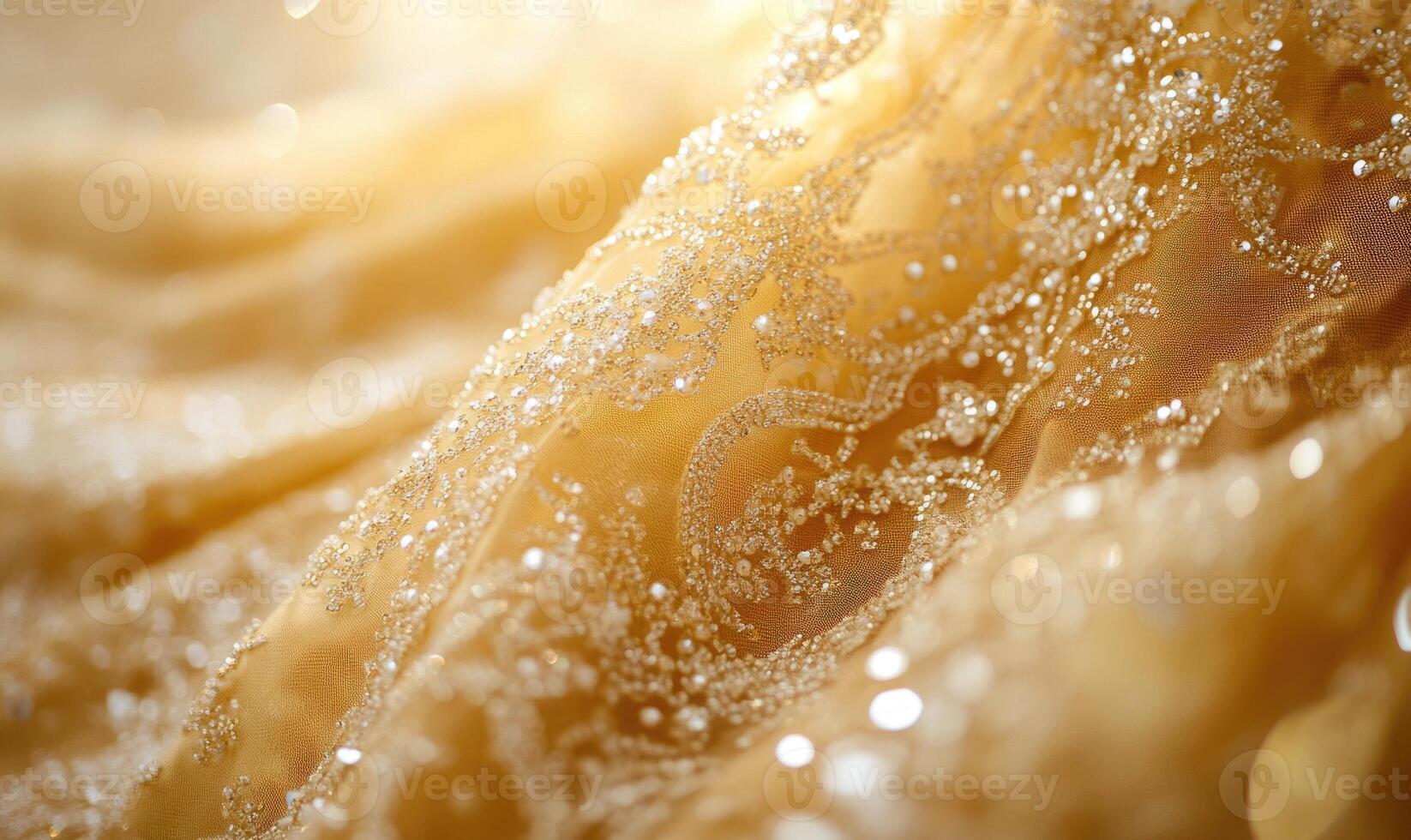 A gold and white fabric with a lot of sparkles on it photo