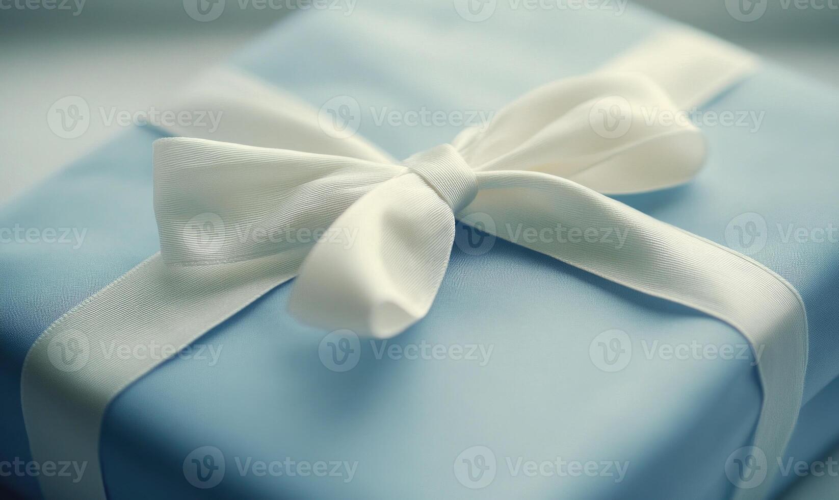 A blue box with a white bow on top of it photo