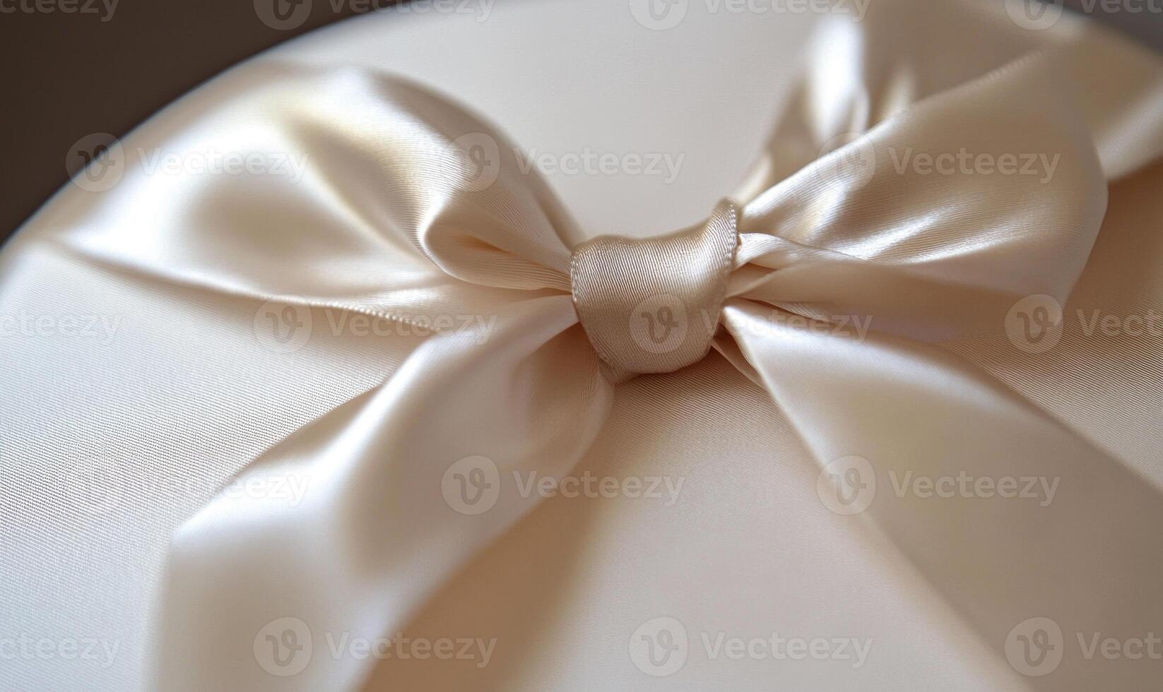 A ribbon is tied in a bow on a white box photo