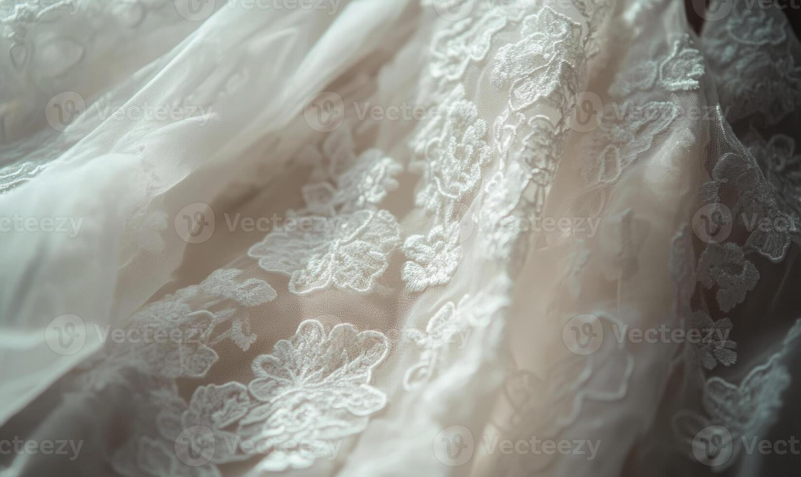 Close up of a wedding dress with lace photo