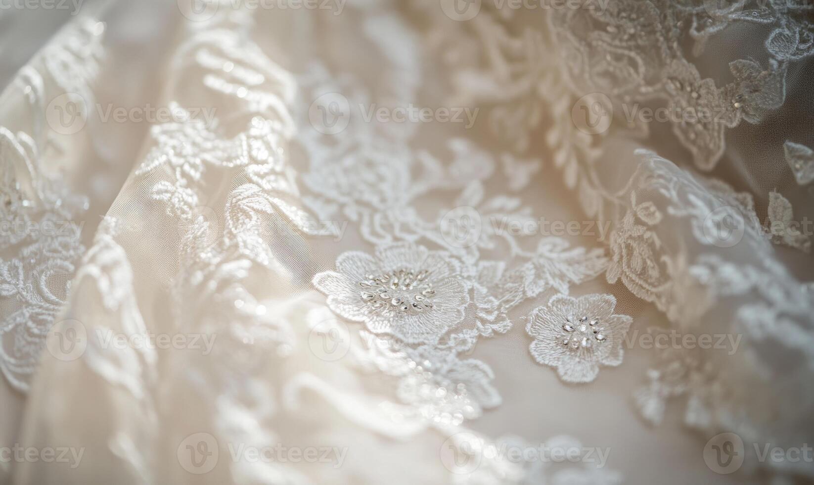 Close up of lace on a wedding dress photo