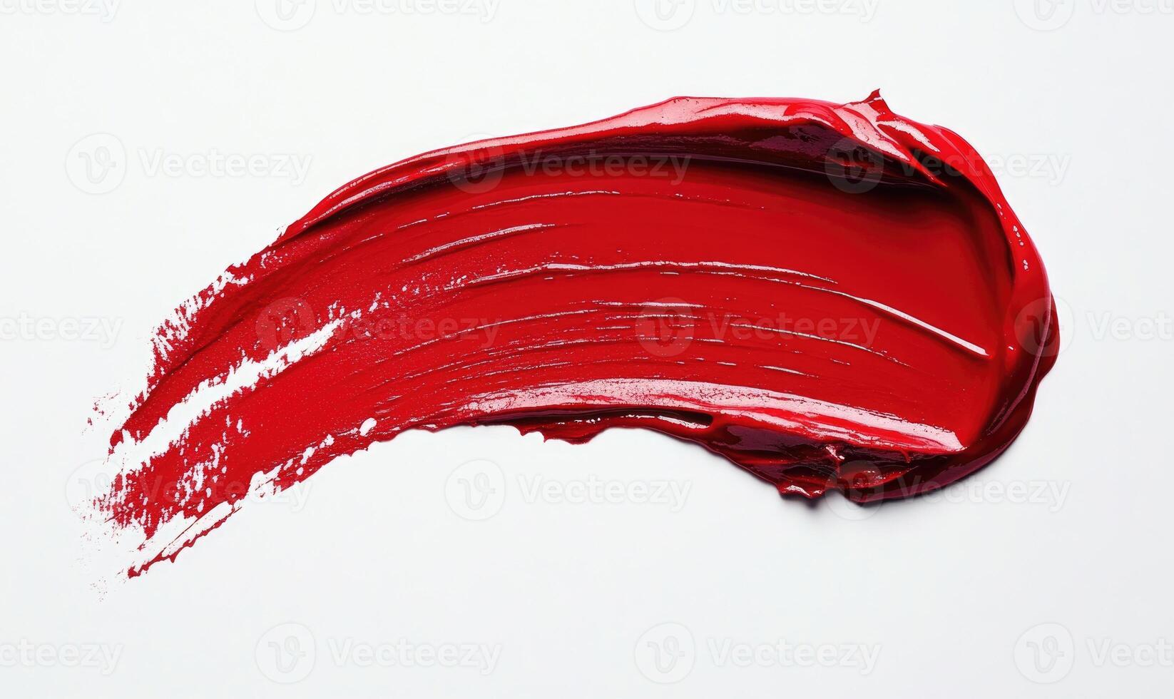 A red lip stain is shown on a white background photo
