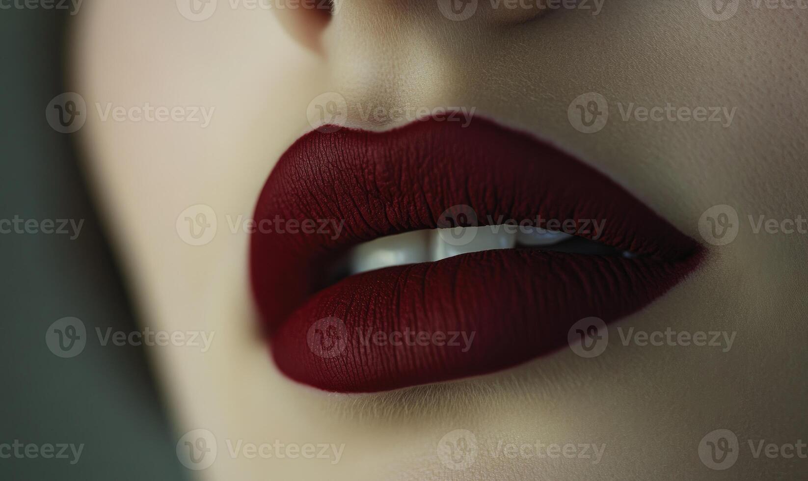 A woman's lips are painted red photo
