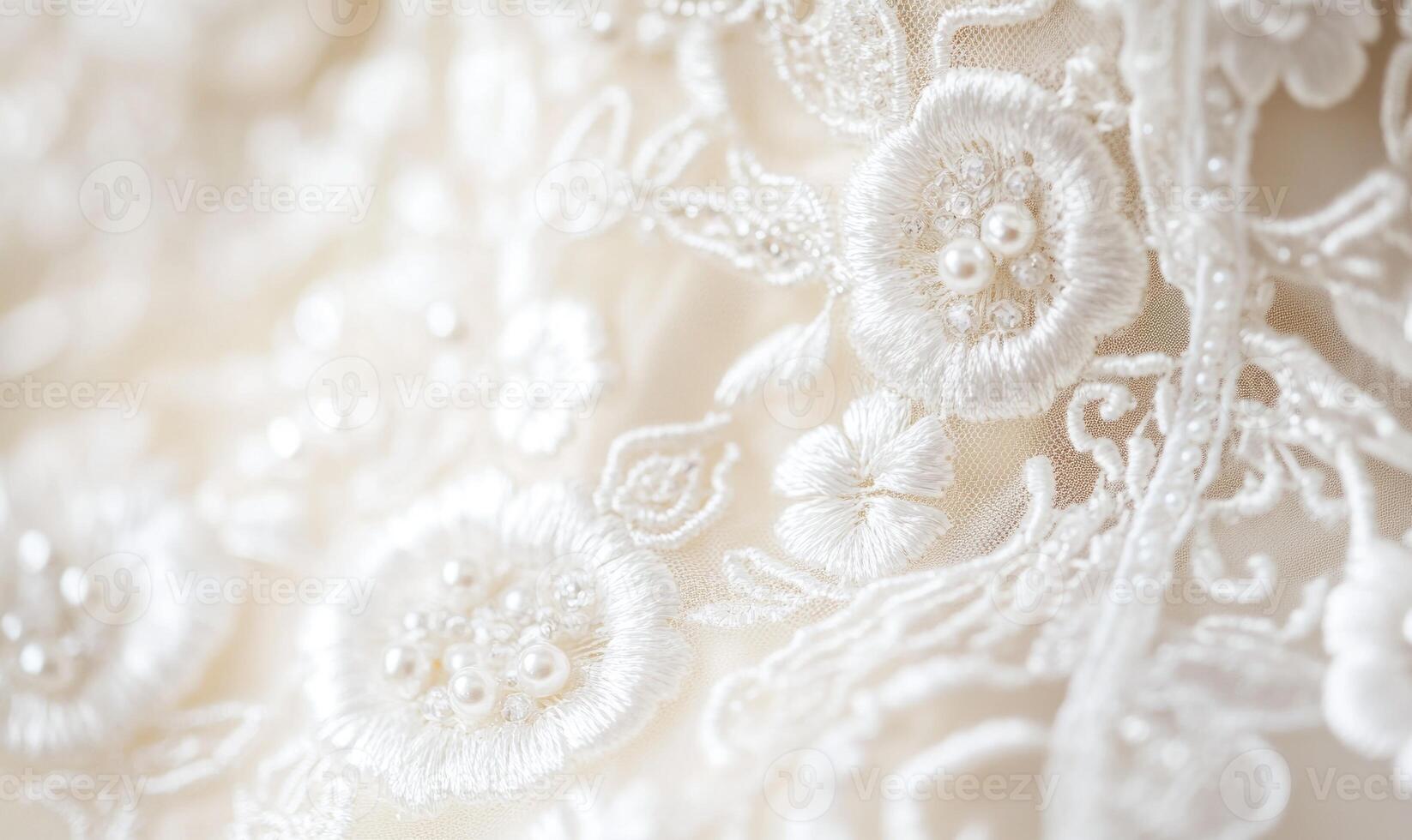 A close up of a white lace dress with flowers embroidered on it photo