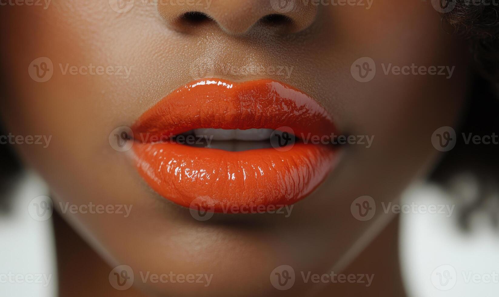 A woman with a red lip is shown in a close up photo