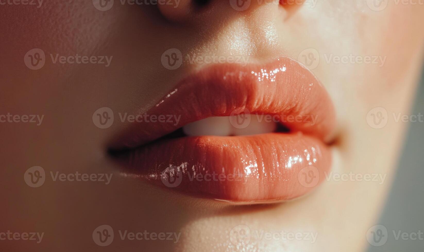 A woman's lips are painted with a bright red lipstick photo