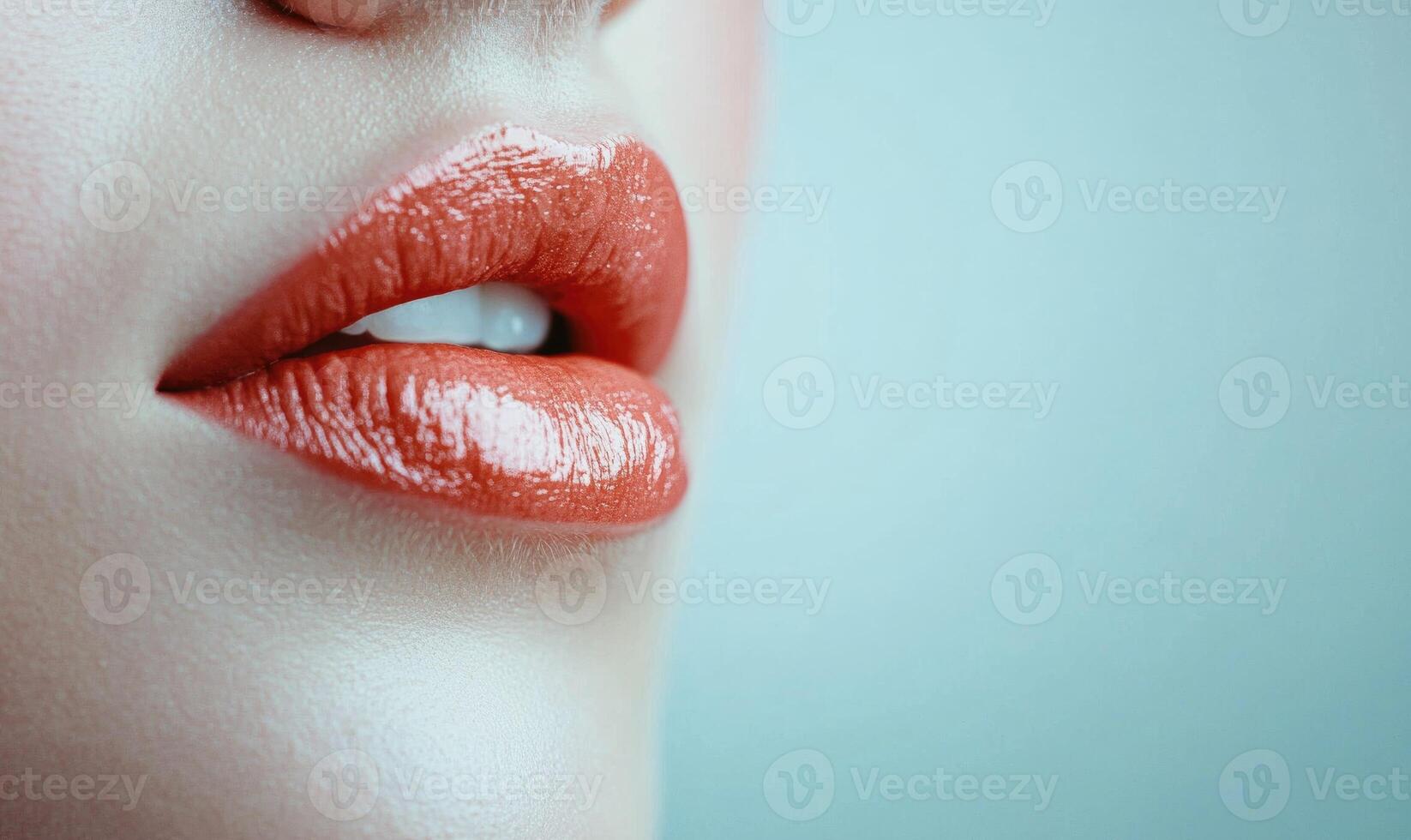 A woman's lips are painted red photo