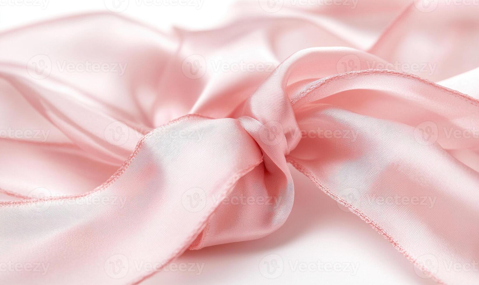 A pink ribbon is shown in a close up photo