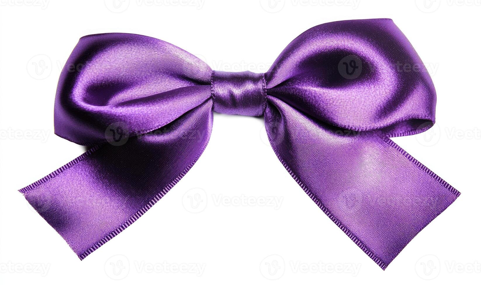 A purple ribbon bow is shown on a white background photo