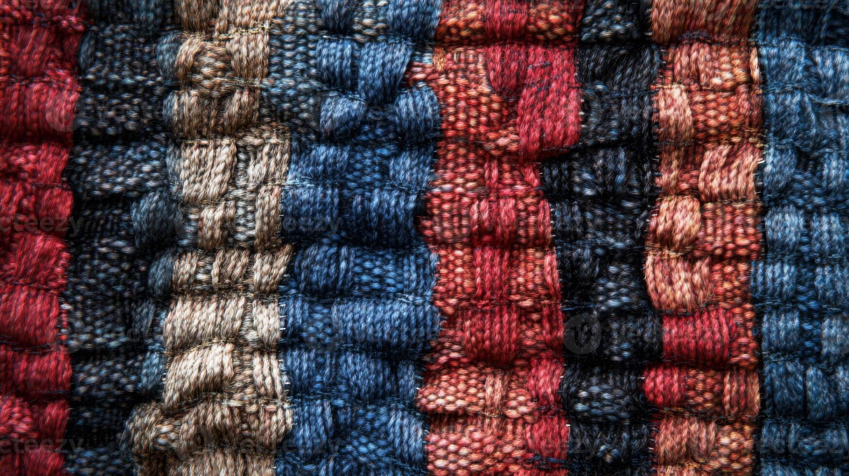 Close-up of Multicolored Woven Fabric with Striped Pattern photo