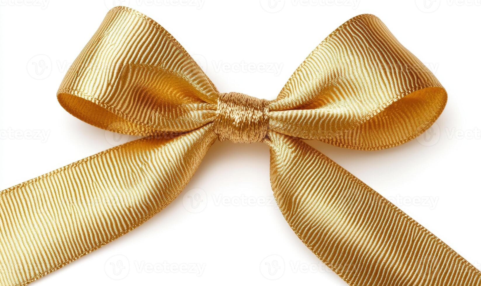 A gold ribbon bow is tied in a knot photo