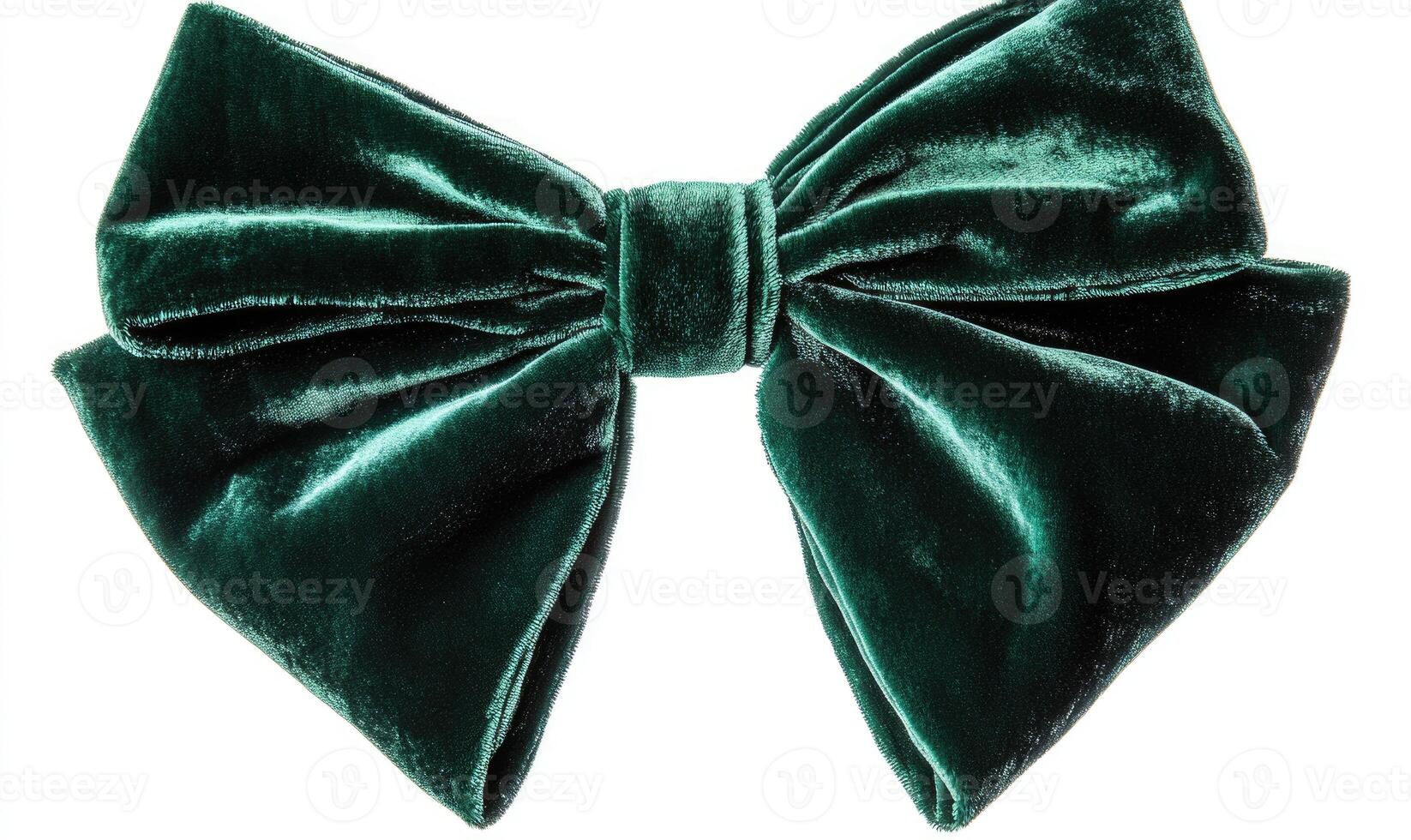 A green velvet bow tie with a green ribbon photo