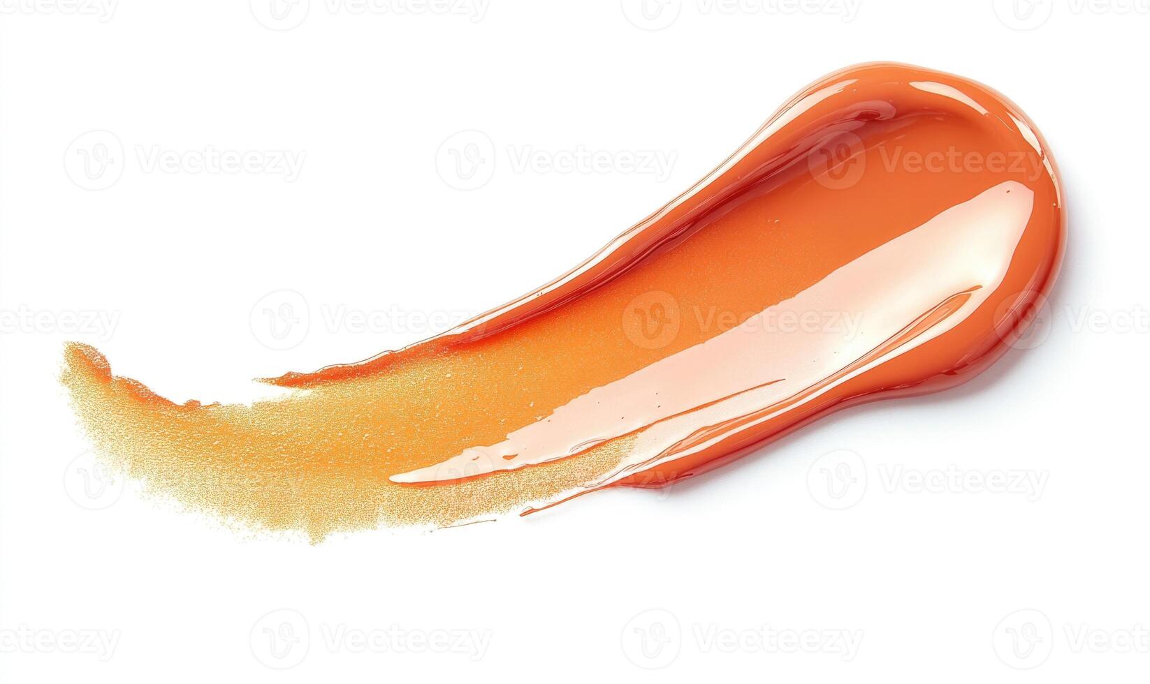 A tube of lip gloss with a long, curvy line of orange color photo