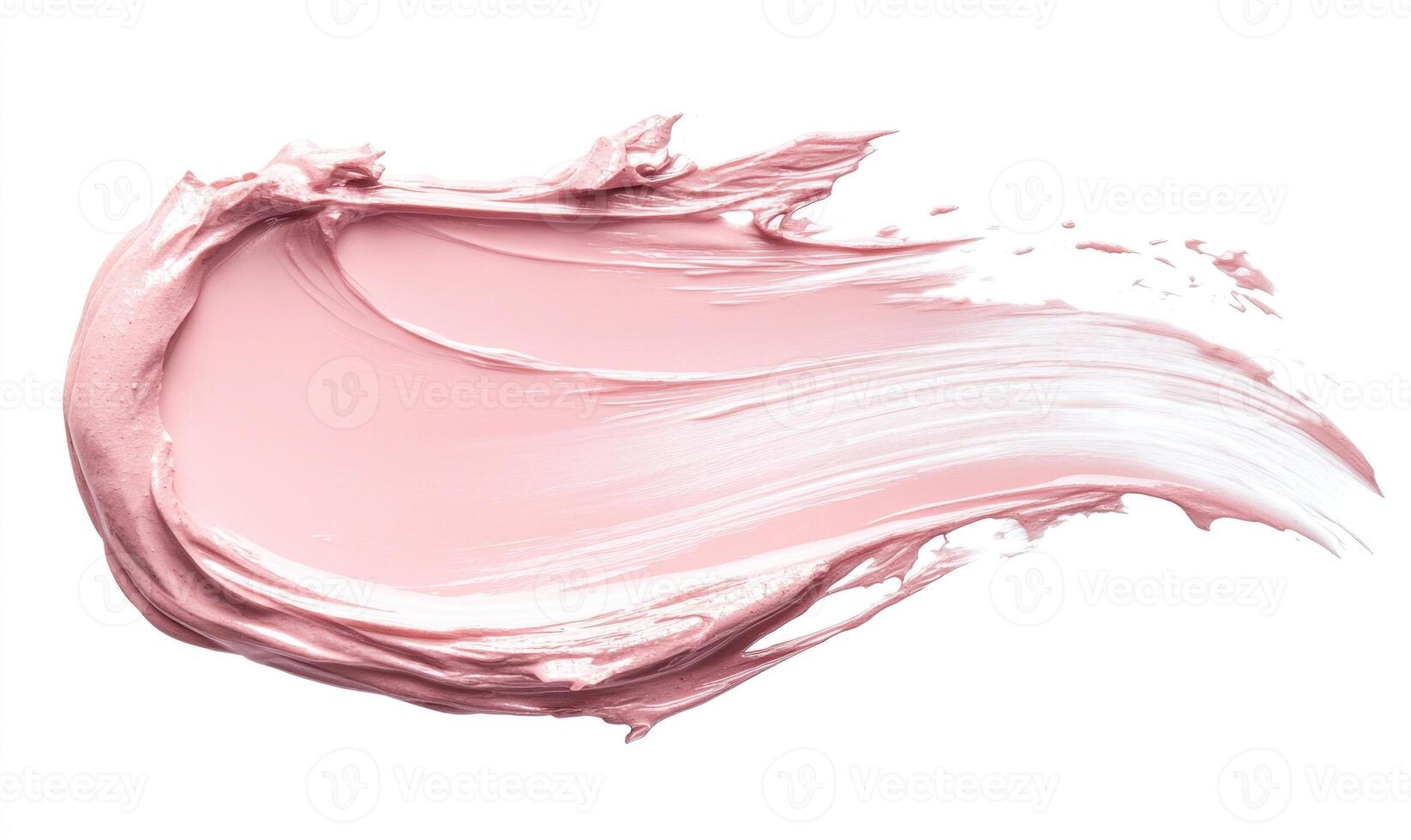 A pink blob of makeup is spread across a white background photo