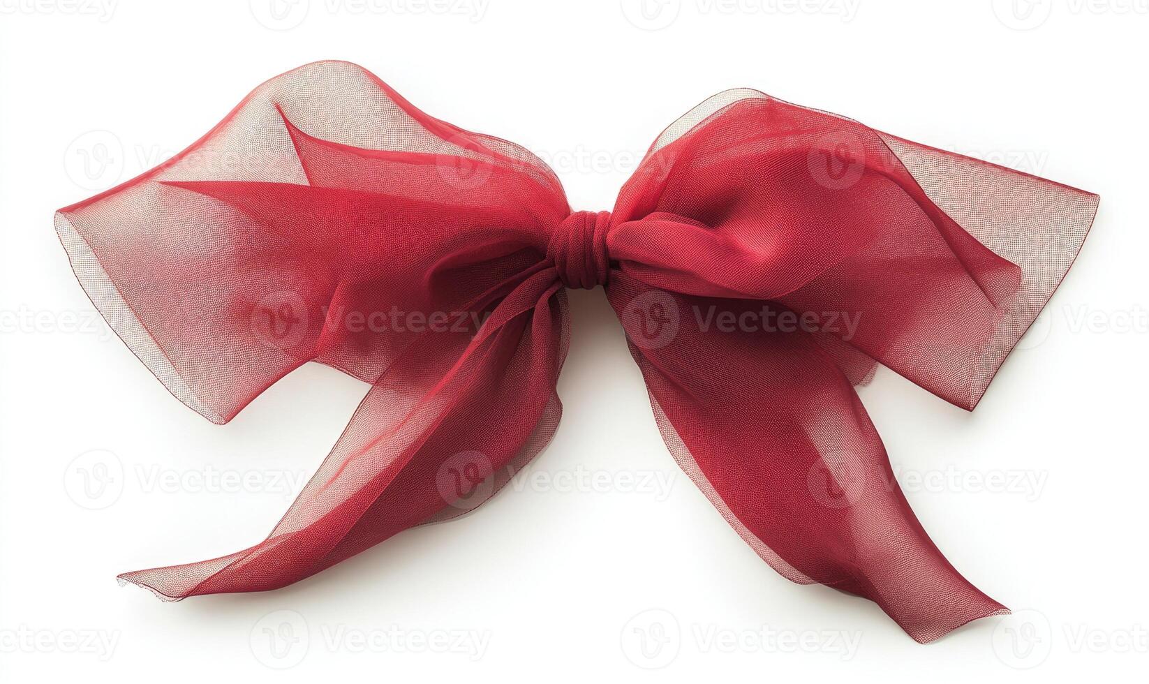 A red ribbon with a bow is shown on a white background photo