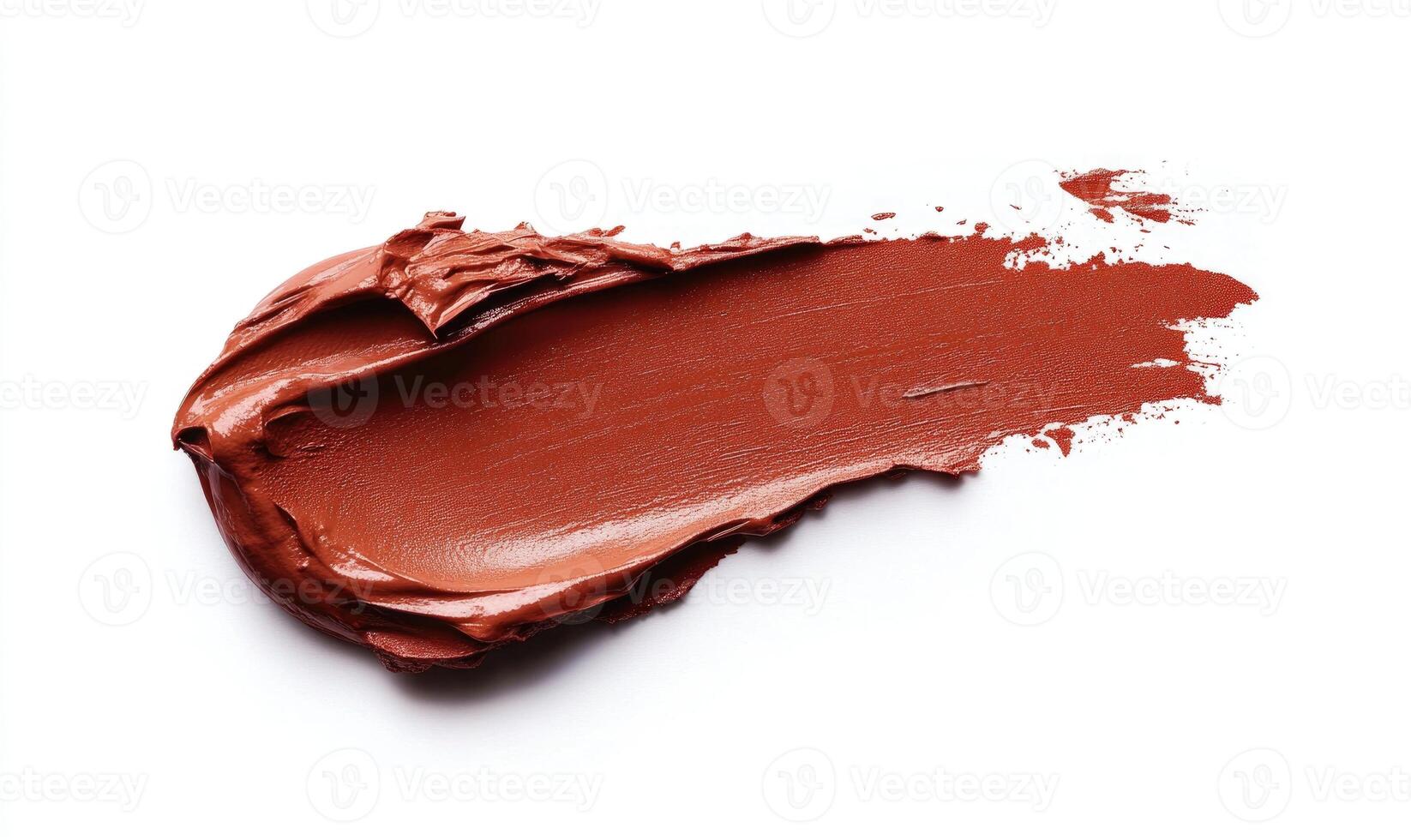 A red lip stain is shown on a white background photo