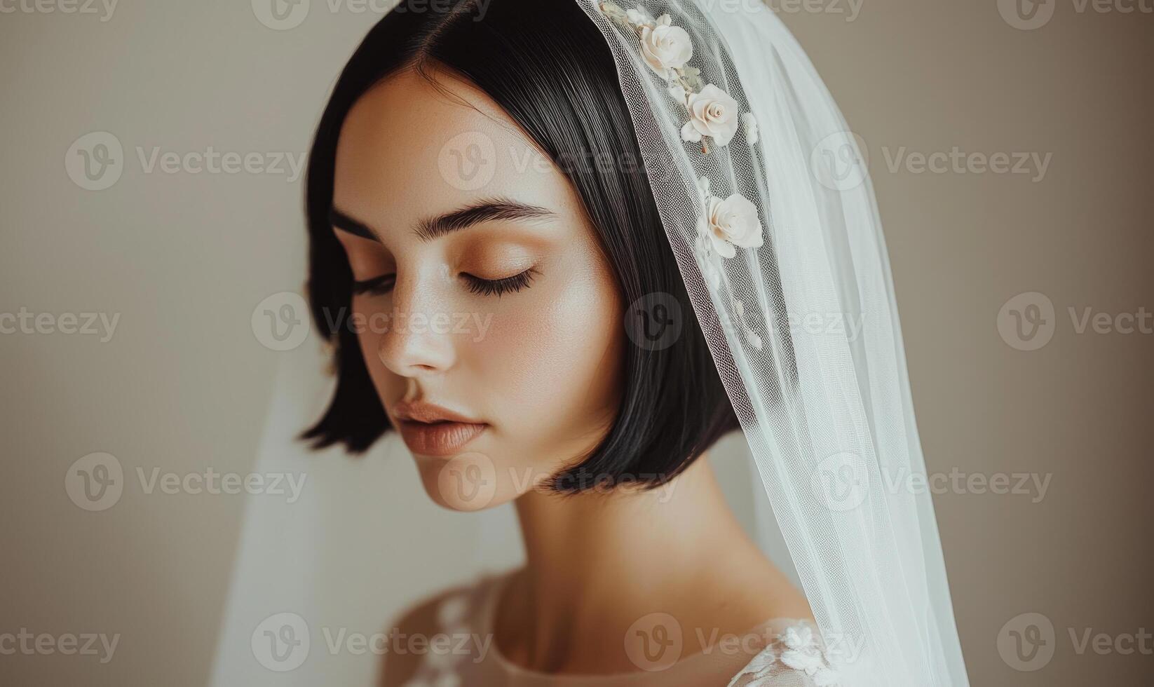 A woman with a veil on her head photo