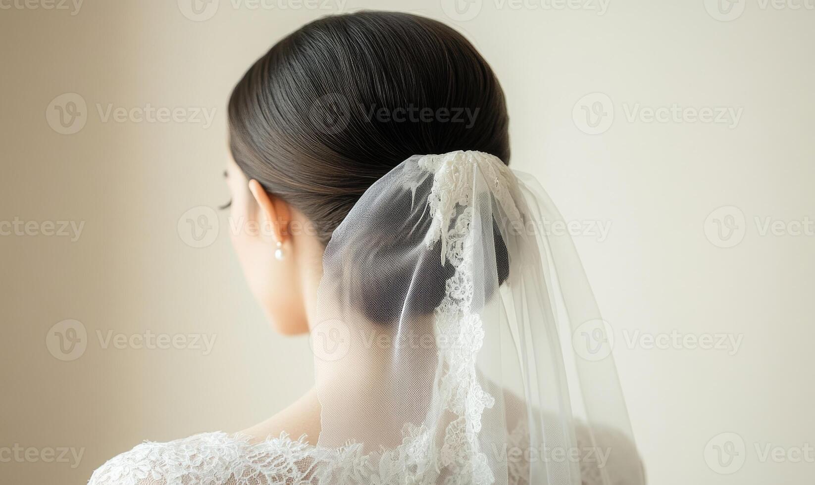 A woman with a white veil on her head photo