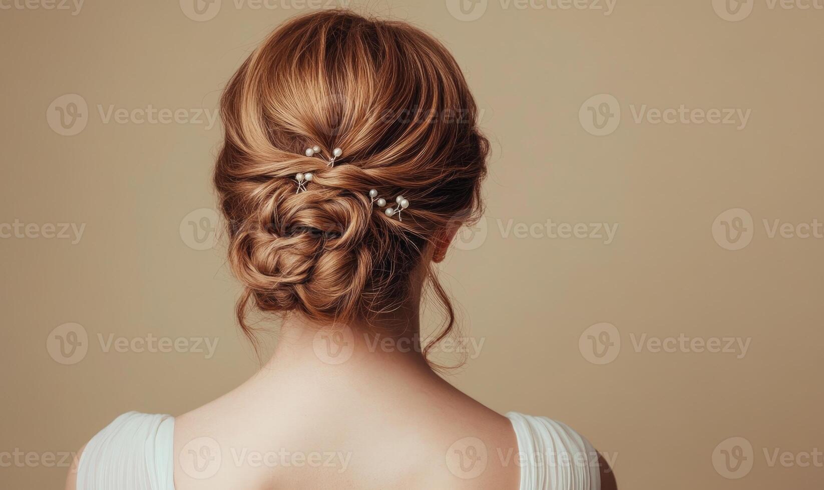 A woman with a bun hairstyle and a pearl hair clip photo