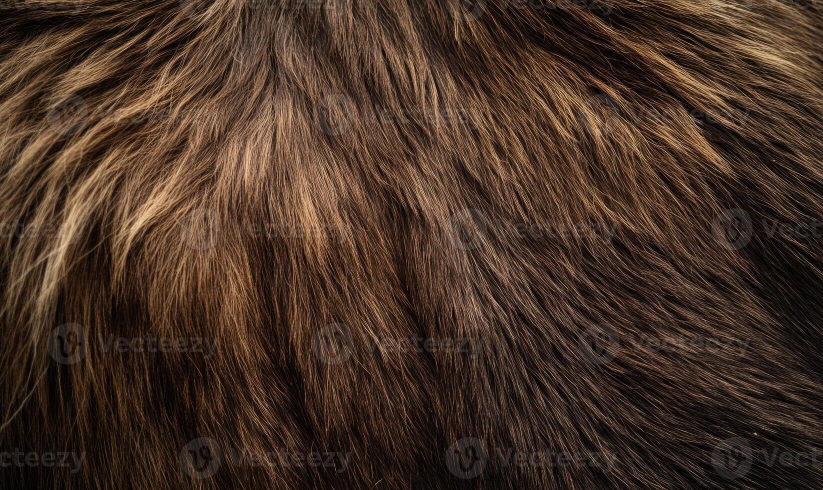 The fur of a brown animal is shown in detail, with a lot of texture and shine photo