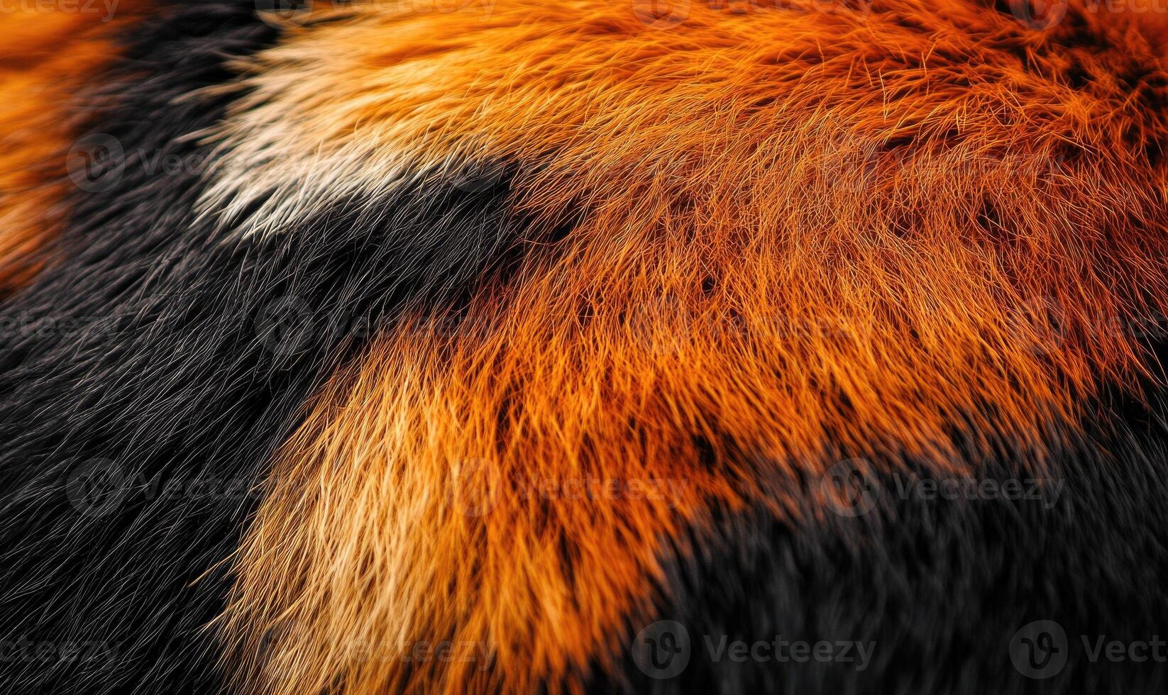 A close up of a furry animal with a mix of black, brown, and orange colors photo