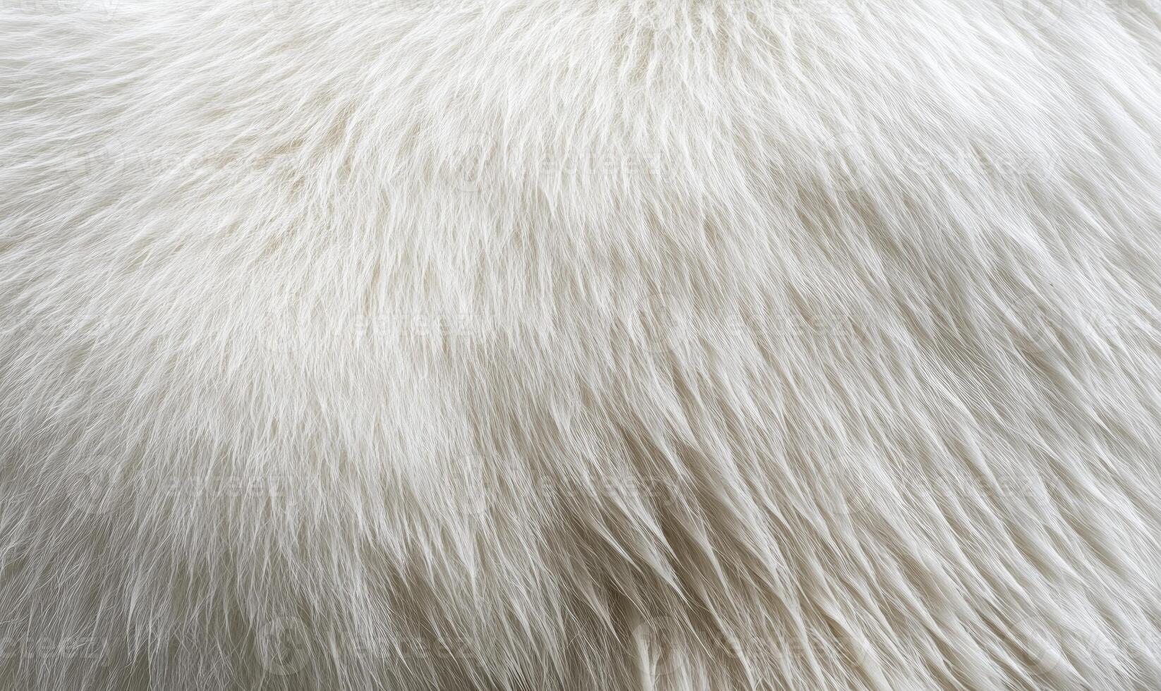 The fur of a white animal is shown in detail, with the texture photo