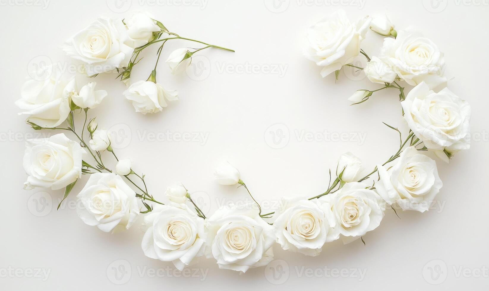 A white rose bouquet is arranged in a circle on a white background photo