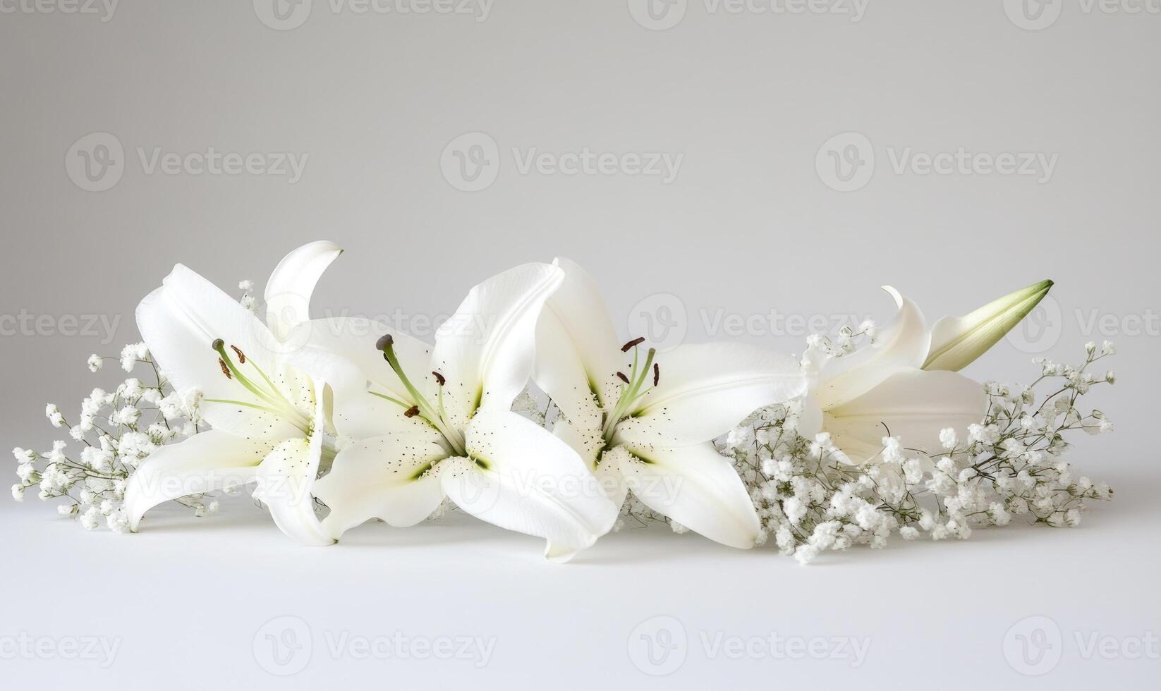 A bouquet of white flowers with a single white flower in the middle photo