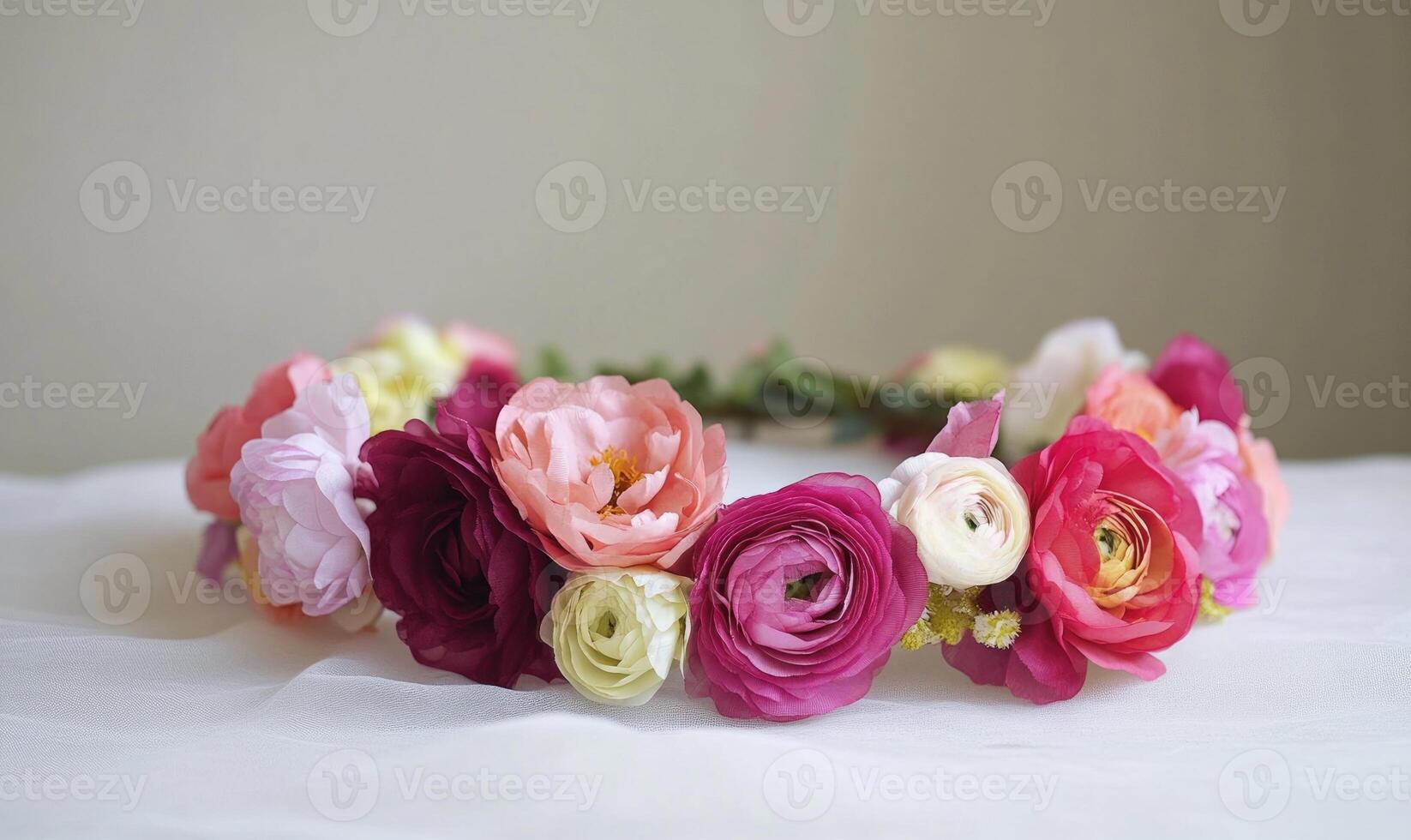 A flowery headband with pink and yellow flowers photo