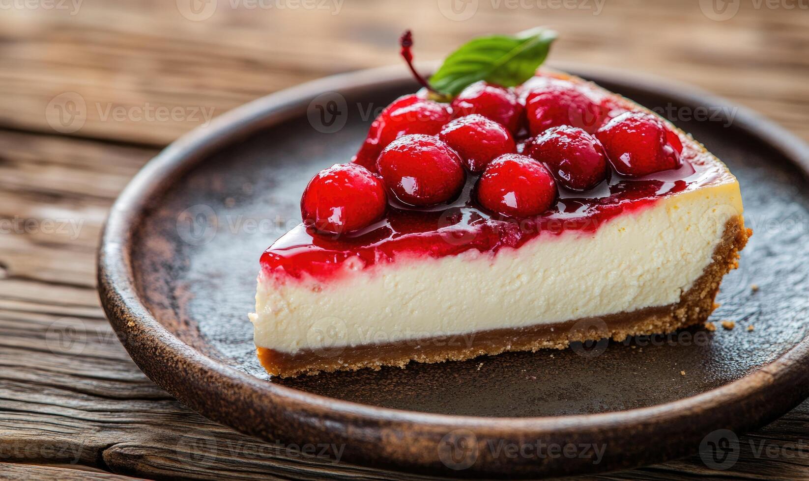 A slice of cheesecake with berries on top photo