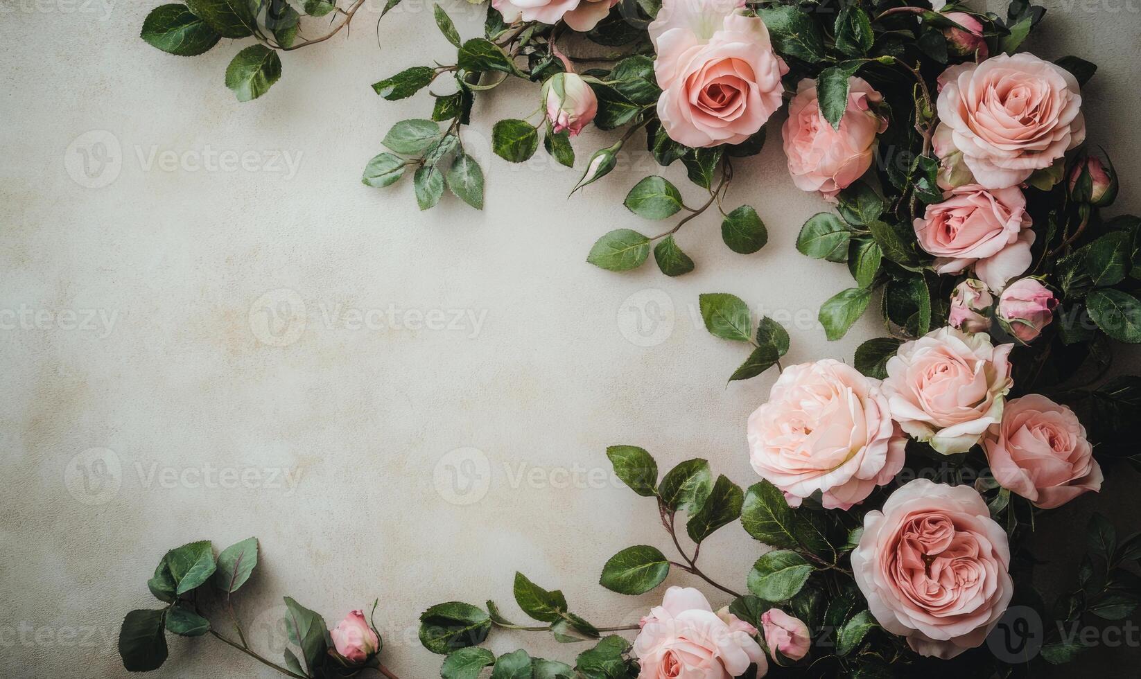 A beautiful bouquet of pink roses is arranged in a spiral pattern photo