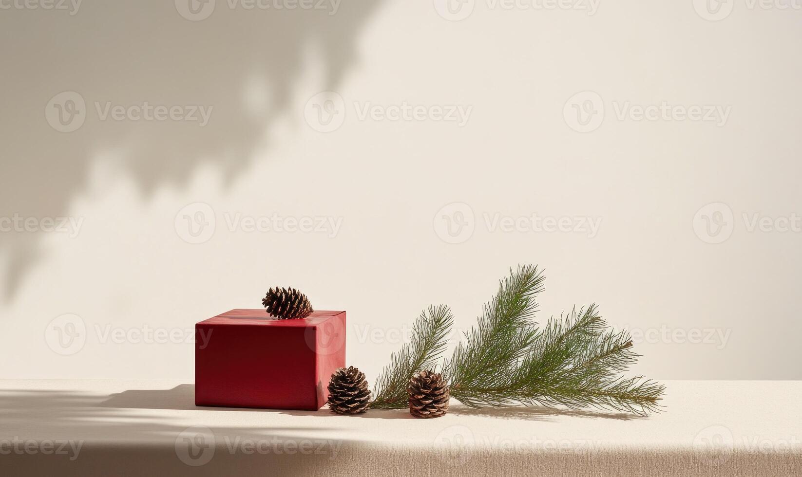 A red box with pine cones on top of it photo
