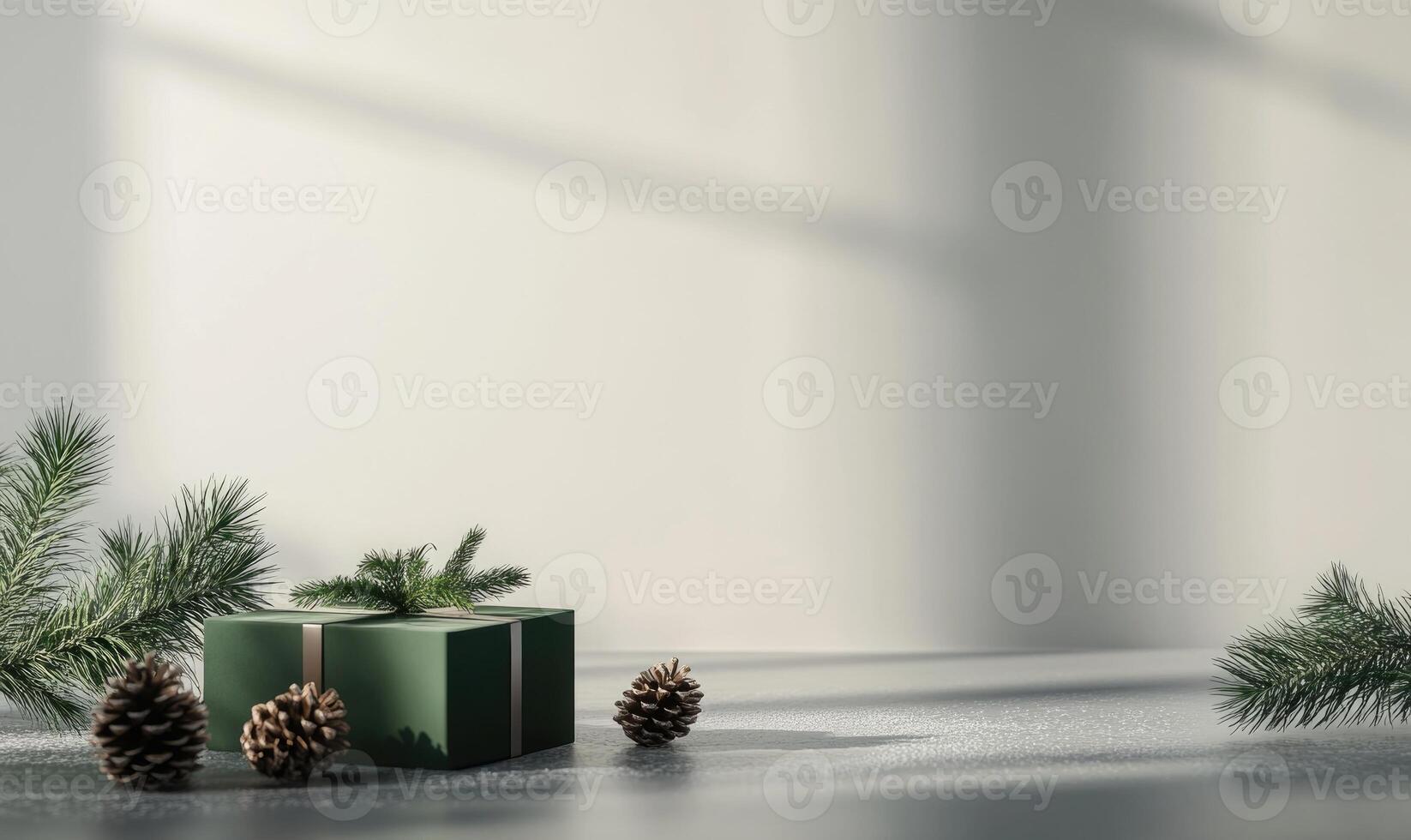A green box with a pinecone on top of it is placed on a white background photo
