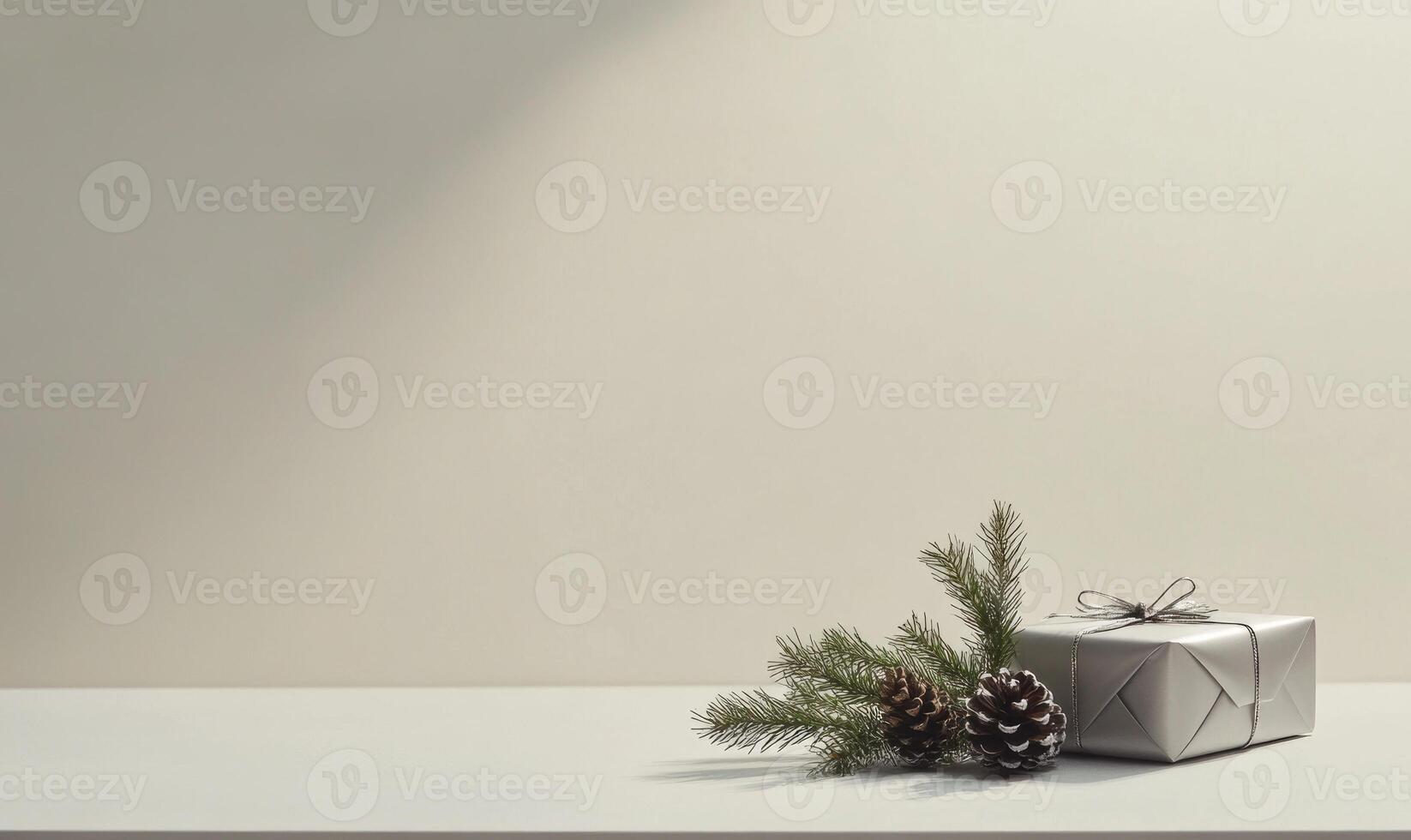 A box with pine needles on top of it photo