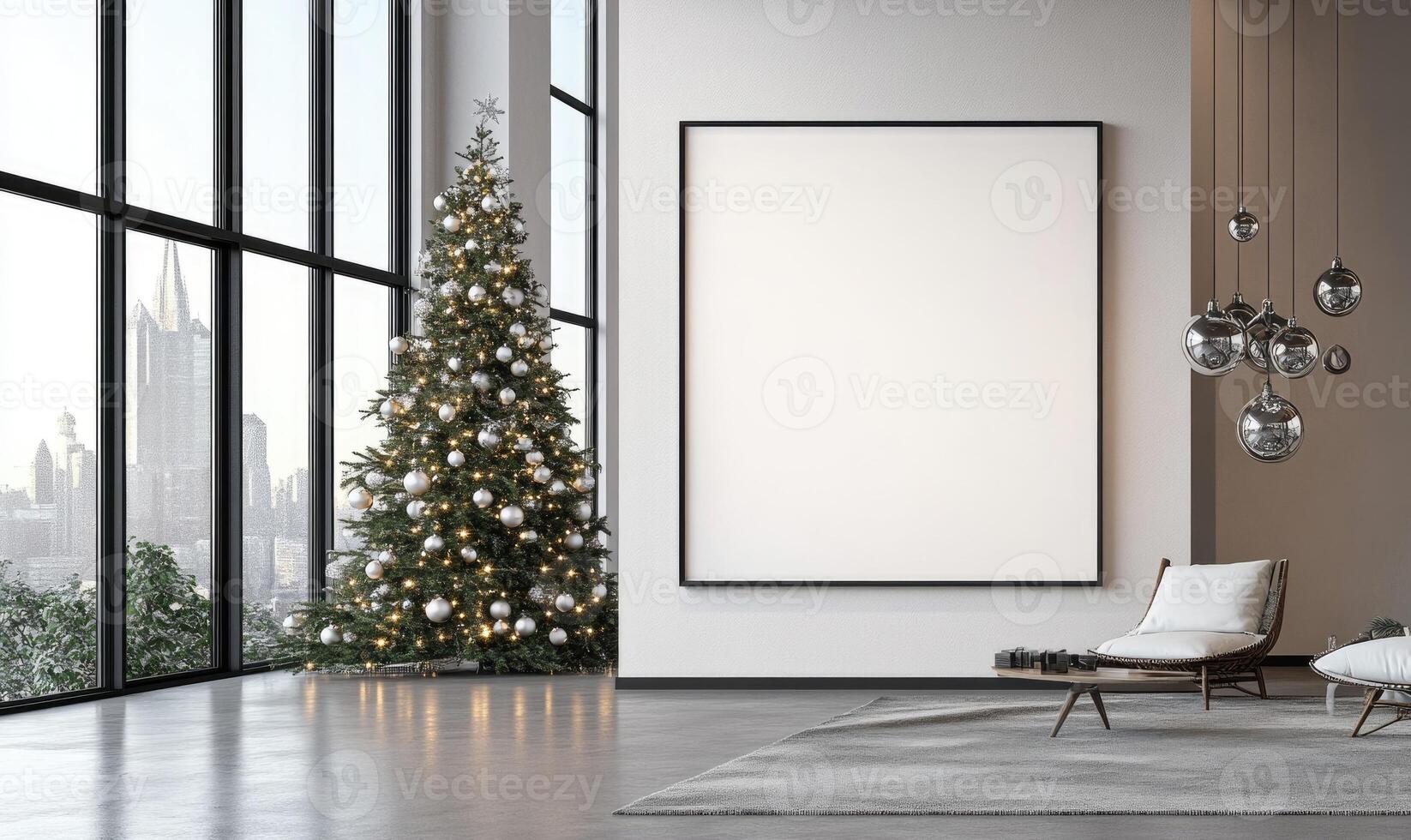 A large white wall with a Christmas tree in the corner photo