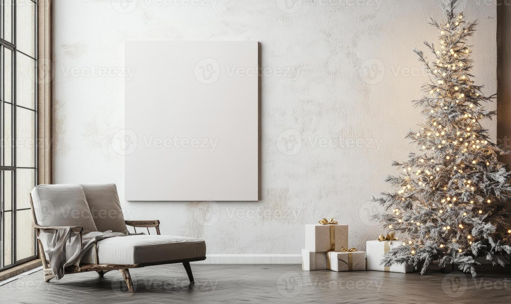 A white room with a white wall and a white chair photo
