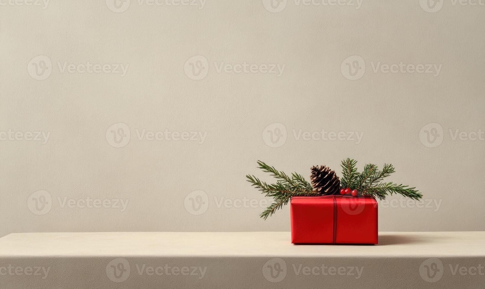 A red box with a pine cone on top of it photo