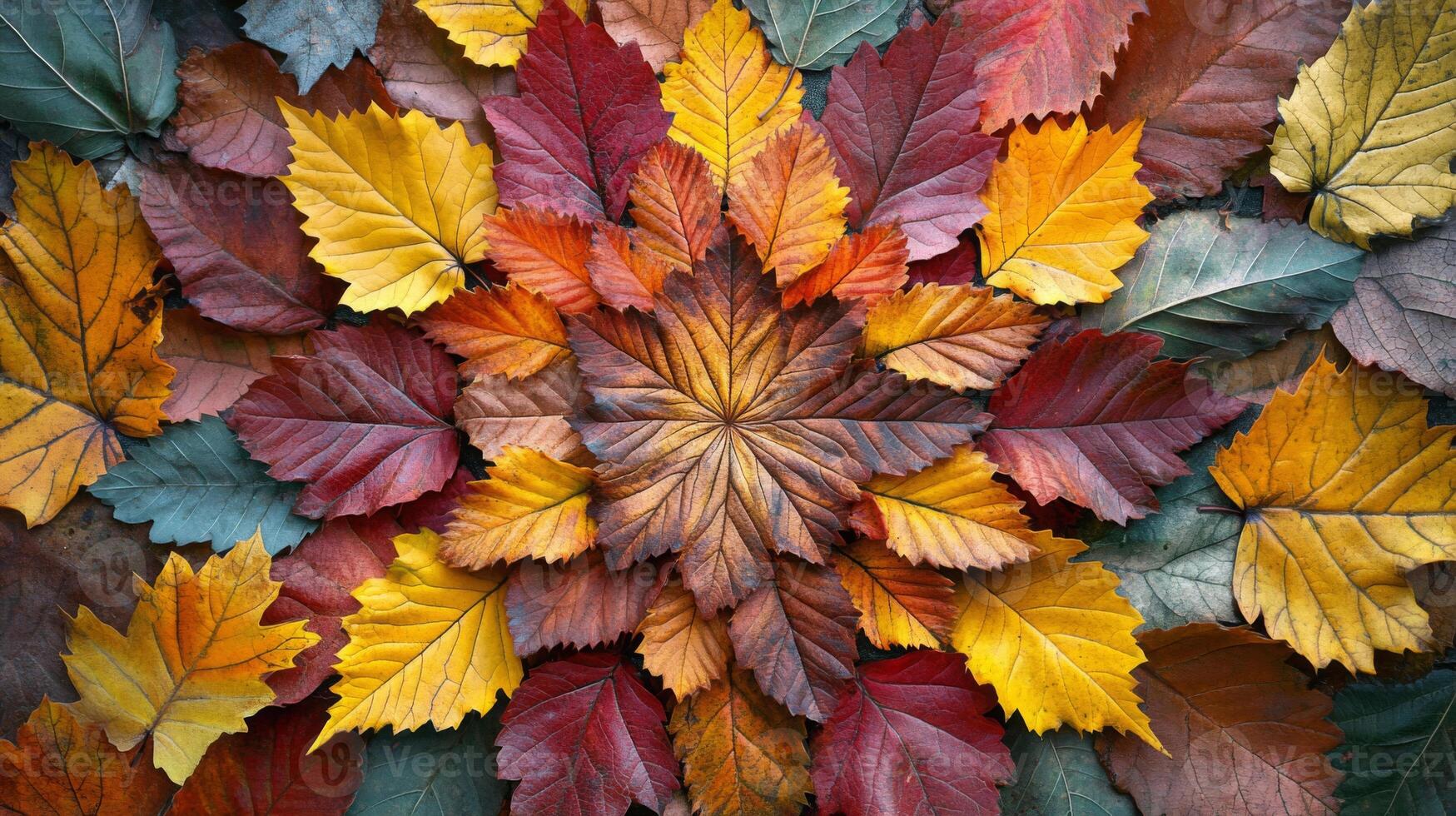 Autumn Leaf Arrangement in Starburst Pattern photo