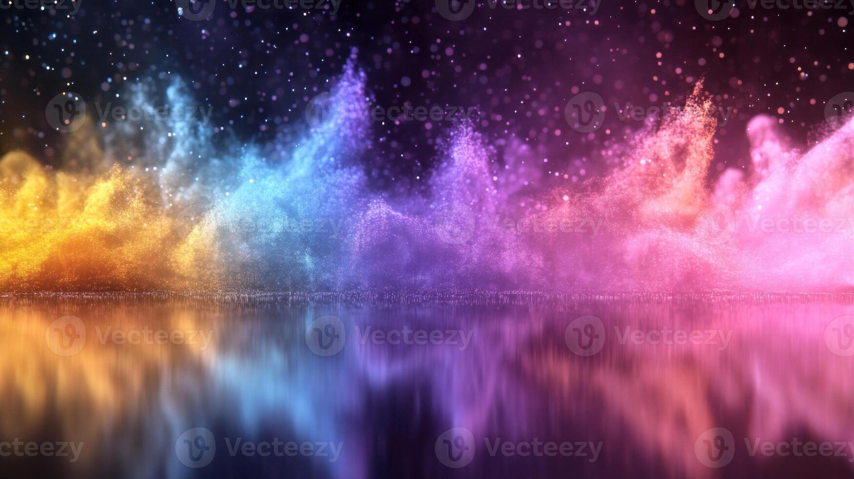 Abstract Colorful Glowing Dust Clouds with Reflection photo