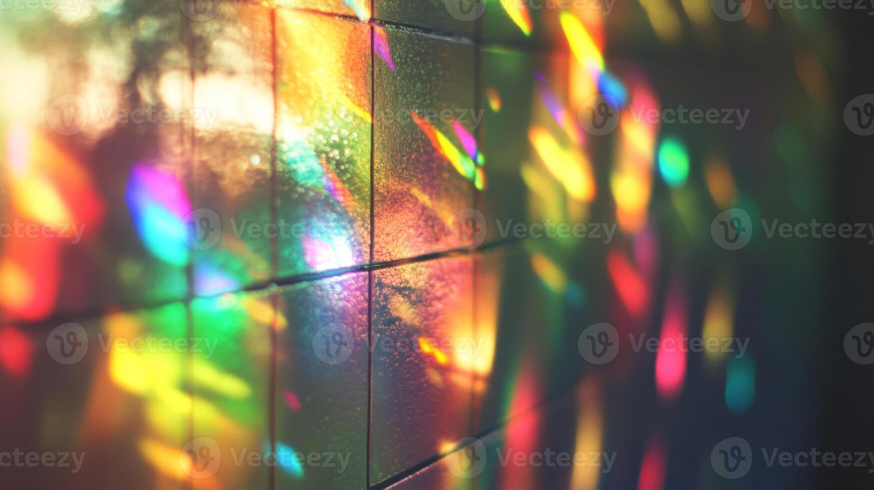 Abstract Rainbow Light Reflecting on Tiled Wall photo