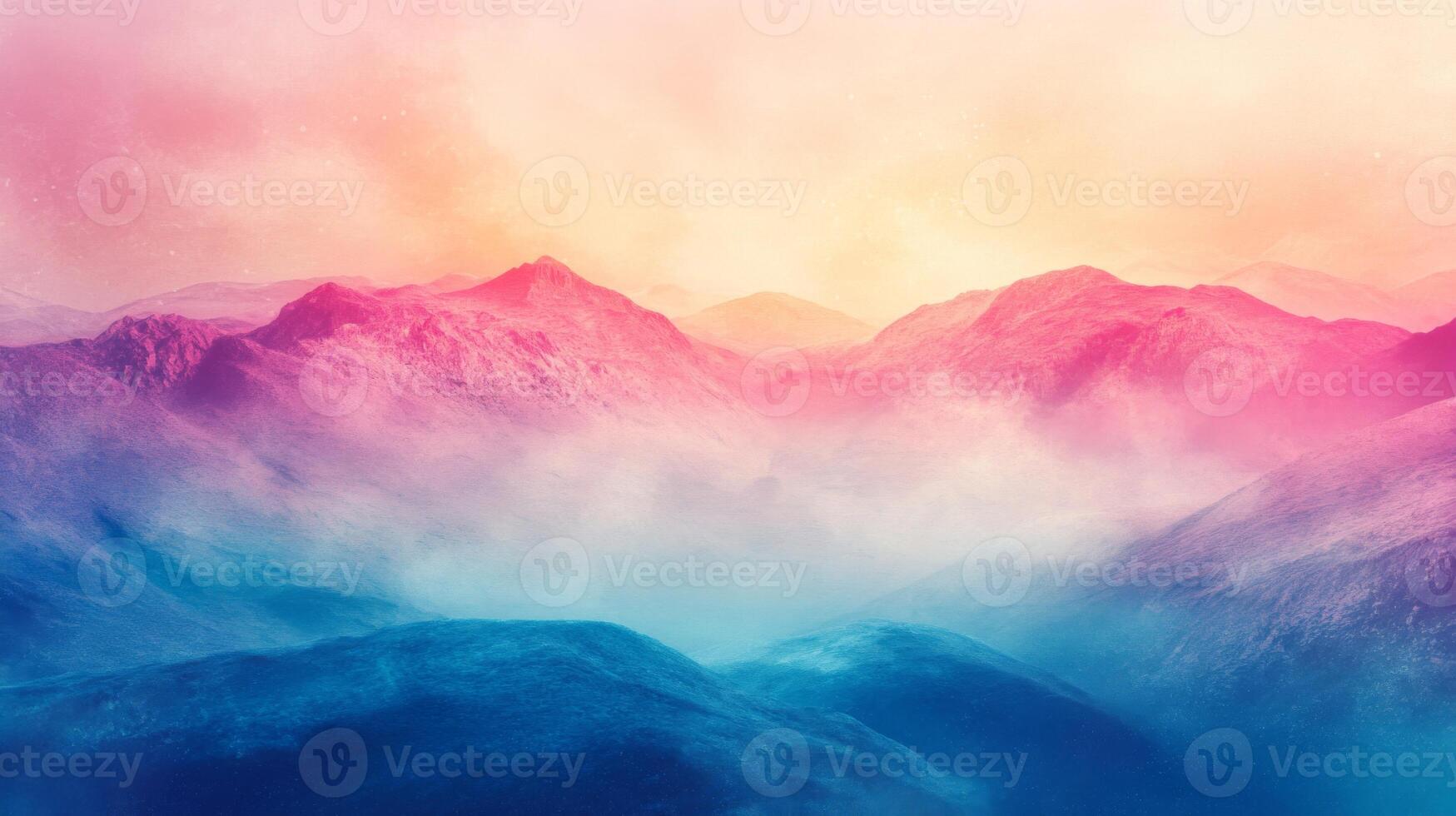 A Dreamy, Colorful Mountain Range Bathed in Mist photo