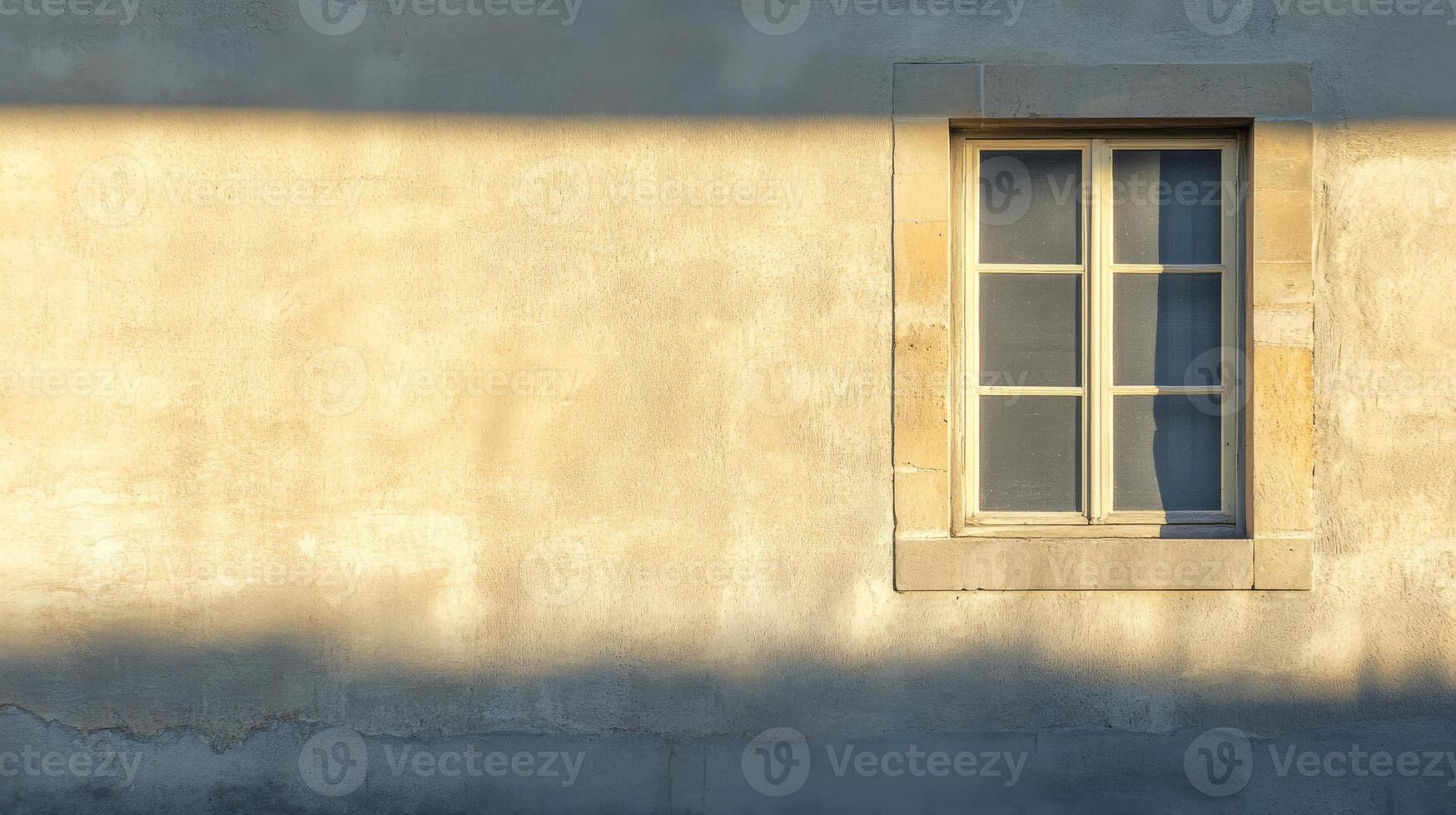 A Single Window on a Yellow Stone Wall with Sunlight Casting Shadows photo