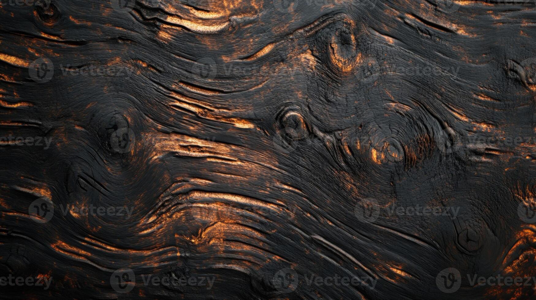 Dark Wood Grain with Knots and Golden Veins photo