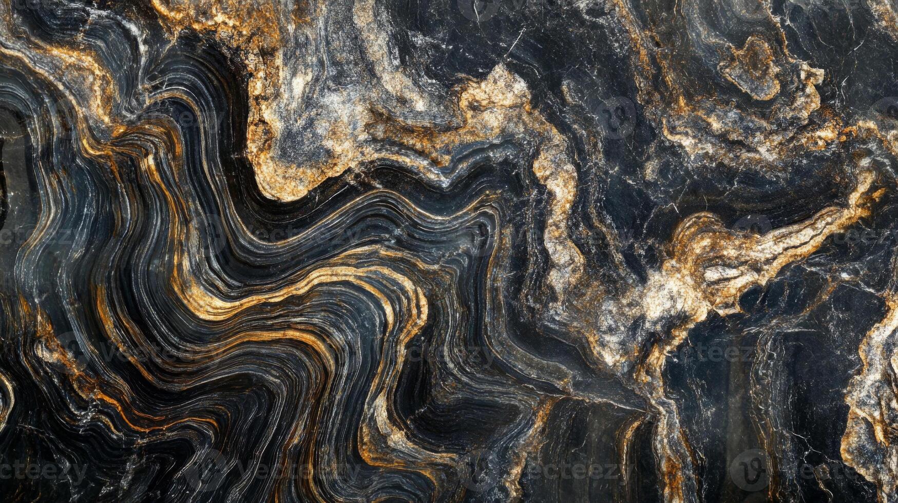 Abstract Swirling Pattern of Black and Gold Stone photo
